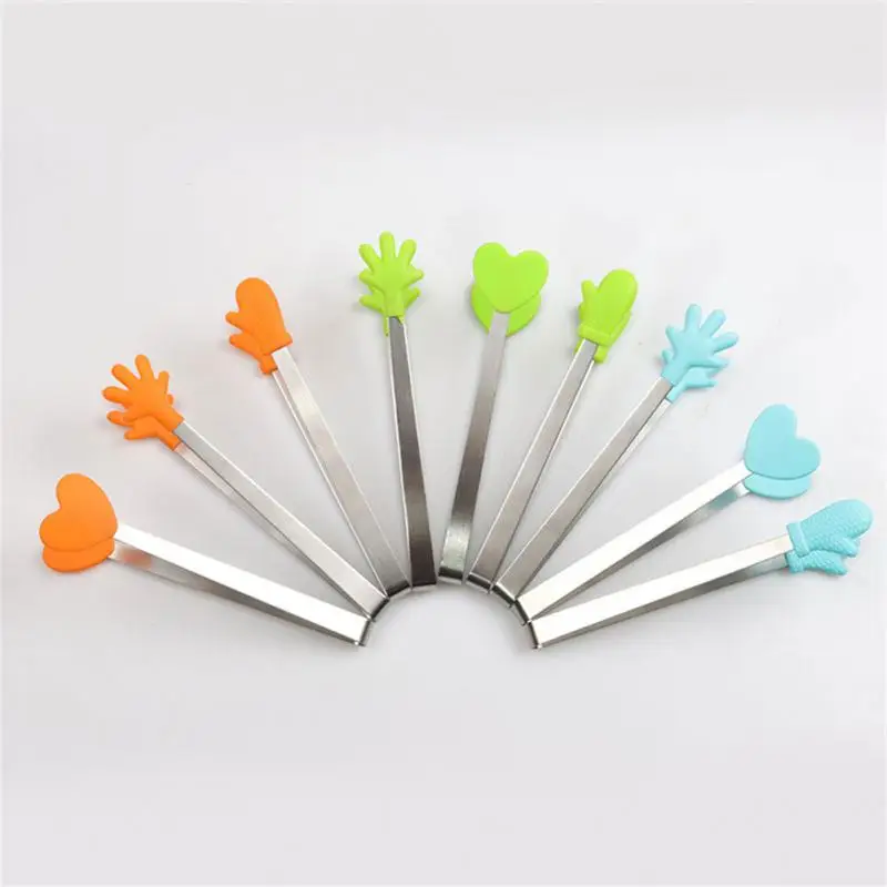 New Portable Creative Small Palm Silicone Clip Non-slip Stainless Steel Mini Food kitchen dishes BBQ Clip Kitchen Tool Tongs