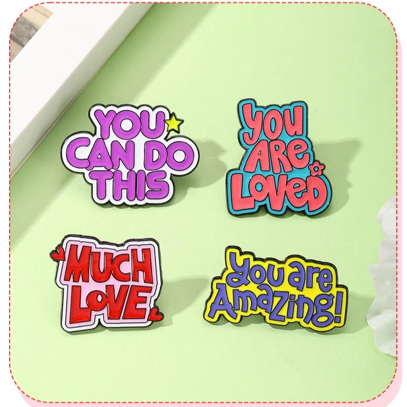 Unisex Casual Fashion Cartoon Inspirational English Design Metal Brooch Daily Commute Badge Pin DIY Clothing Bags Hat Decoration