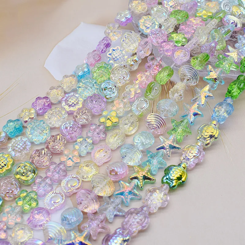 20pcs AB Color Sea Star Turtle Conch Shell Sunflower Butterfly Flower Shape Glass Beads Loose Space Beads For Jewelry Making DIY