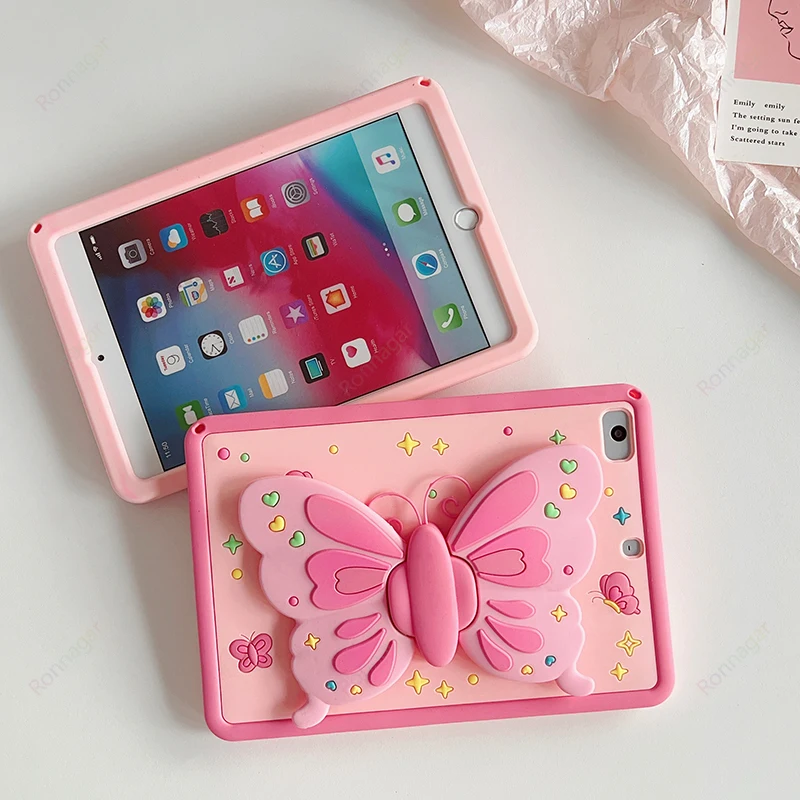 3D Butterfly Case for Apple iPad 9th 8th 7th Generation 10.2 2021 2020 2019/iPad Air/Pro 10.5/10.9/pro11/Mini Silicone Kids Case