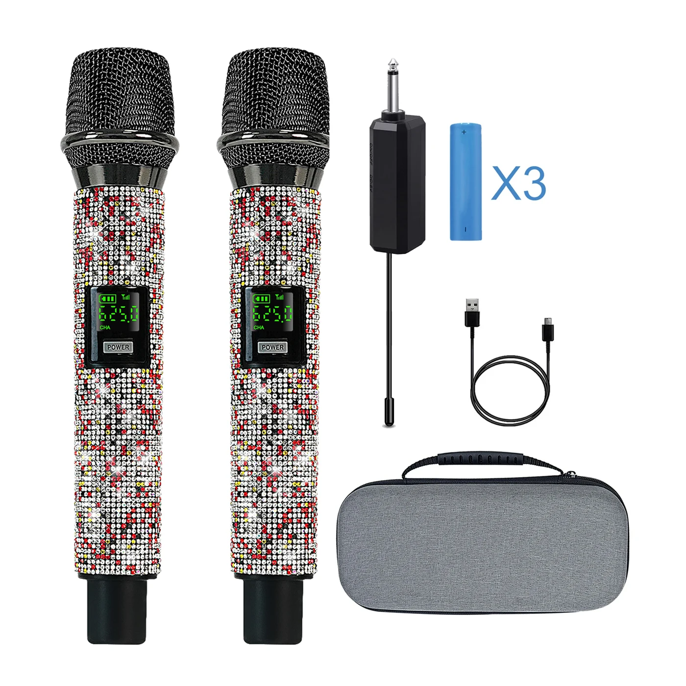 Colorful Crystal Rechargeable Wireless Microphone Universal Cordless Dynamic Mic for Party Speech with Storage Box