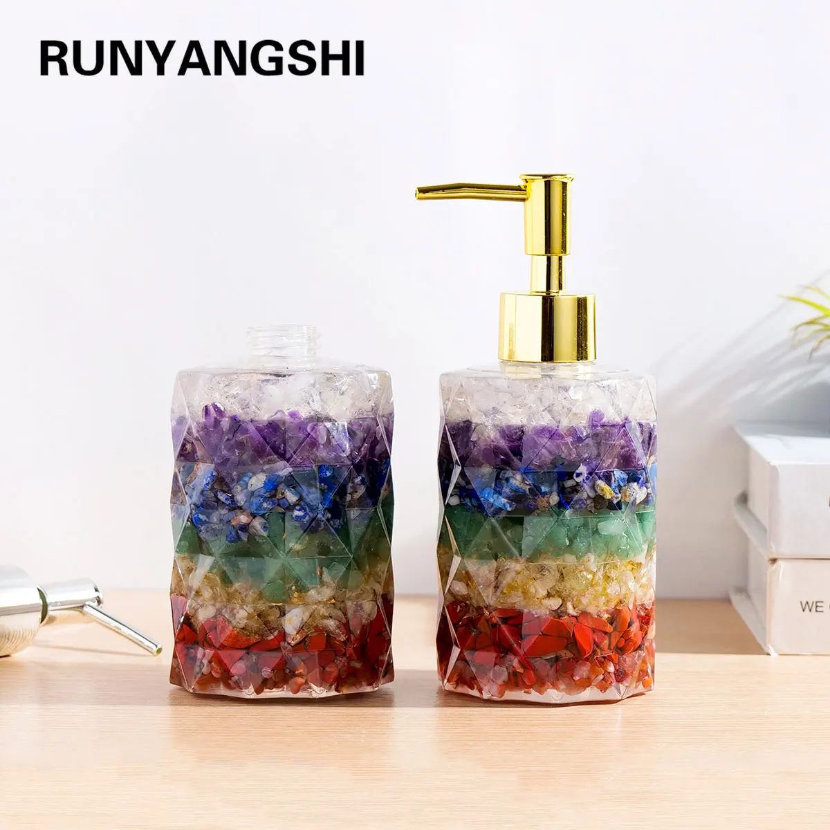 

1 шт. Ручной дозатор для мыла из натурального кристалла, каменной крошки, смолы, флюорита, розового кварца, емкость для дезинфицирующего средства для рук