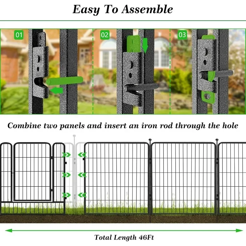 Decorative Garden Metal Fence 46ft (L)×32in(H) 20 Panels Heavy Duty Iron Wire Animal Barrier Temporary No Dig Fence Landscape