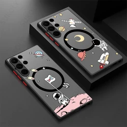 Astronaut For Magsafe Charging Case For Samsung Galaxy S26 S25 S23 S22 S24 Ultra S24 S25 FE Matte Acrylic Iron Ring Phone Cover