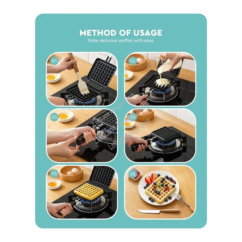 

1 PCS Stove Top Waffle Iron Plates Deep Fill Non-Stick Aluminum Alloy Traditional Belgian Waffle Maker For Easy Clean B-A21R