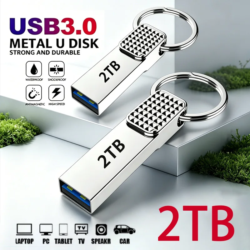 Pen drive de alta velocidade de 2 TB, USB 3.0 à prova d'água, transferência de dados em metal, cartão de memória de 1 TB para dispositivos de armazenamento de computador.