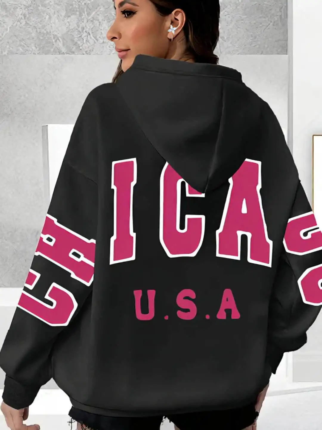 

25/26 осенне-зимняя толстовка с капюшоном American Street English Letter USA с принтом Y2K Element Sweet Cool 3D Sweet Large женская толстовка