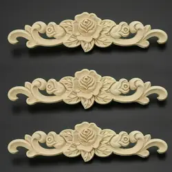 Natural Floral Wooden Carved Applique Wooden Figurines Crafts Corner Frame Appliques Frame Wall Door Furniture Woodcarving Decor