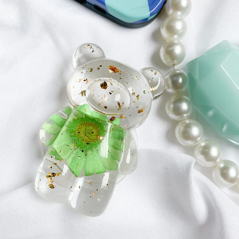 Petit support d'airbag Mobile de Style Ins frais, ours fleur, couleur unie, coque de téléphone transparente, anneau boucle, décoration, support de téléphone