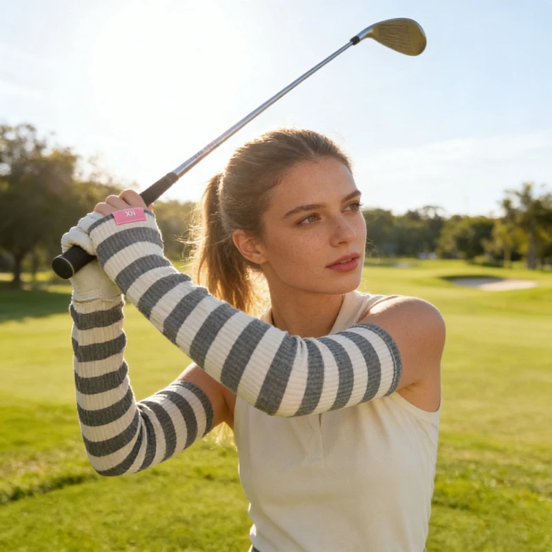 

Summer Sun Protection Women's Ice Silk Sleeves, Loose Arm Protection, UV Protection, Fashionable Striped Driving Sleeves