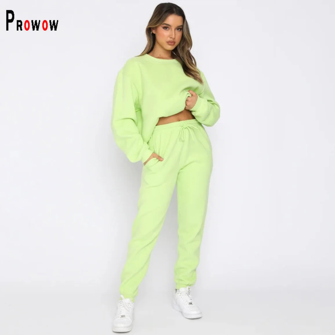 Prowow Casual Women Tracksuits O-neck Sweatshirts Pant Two Piece Sporty Suits Solid Color Fall Female Clothing Set Strretwear