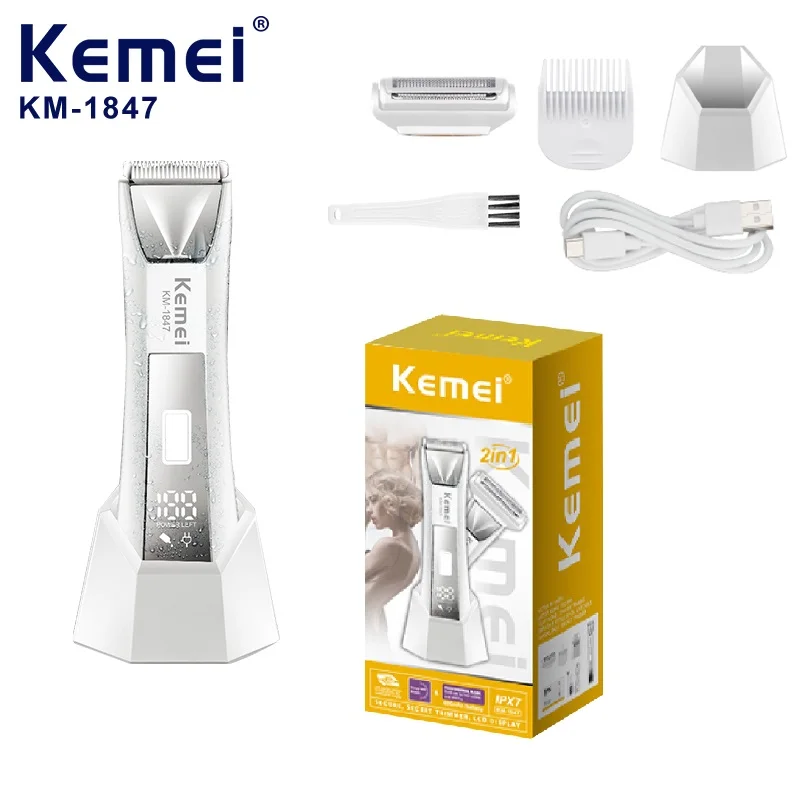 

KEMEI Professional Hair Trimmers Clippers Usb Rechargeable Cordless Electric Groin Hair Trimmer KM-1847