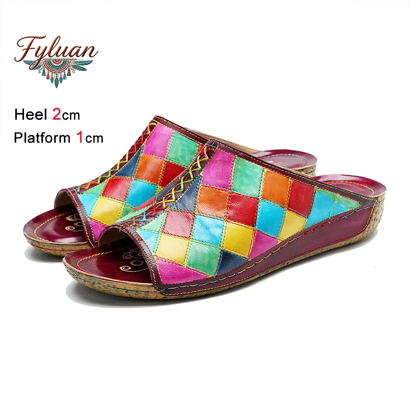 

2026 Outdoors Wedges Heel Slippers For Woman 2CM Slip-on Home Shoes Comfort Soft sheepskin Colorful Sandals Summer Flat Footwear