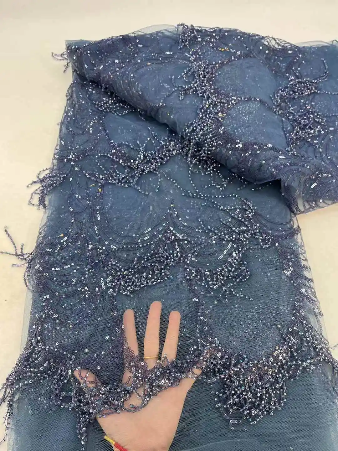 

2025 New African French Nigerian Lace Fabric With Beads Sequins Mesh for Embroidery Wedding Party Bride Sewing Dress