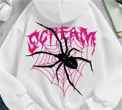 Women's hooded sweatshirt oversized and loose spider web print Harajuku style comfortable and fashionable hoodie