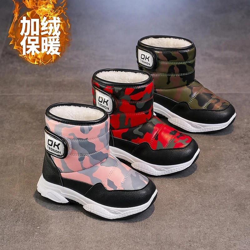2026 Winter Children Shoes Plush Waterproof Fabric Non-Slip Girls Shoes Rubber Sole Boys Snow Boots Fashion Warm Outdoor Boots