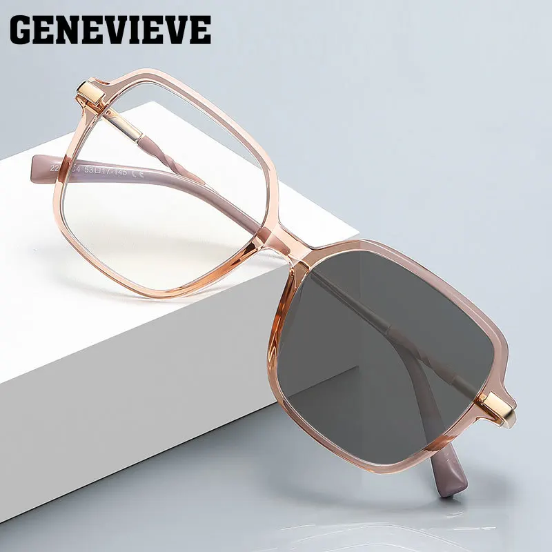 GENEVIEVE Simple Fashion Large Frame Anti-blue Light Photochromic Glasses Can Be Customized Prescription Polarized Sunglasses