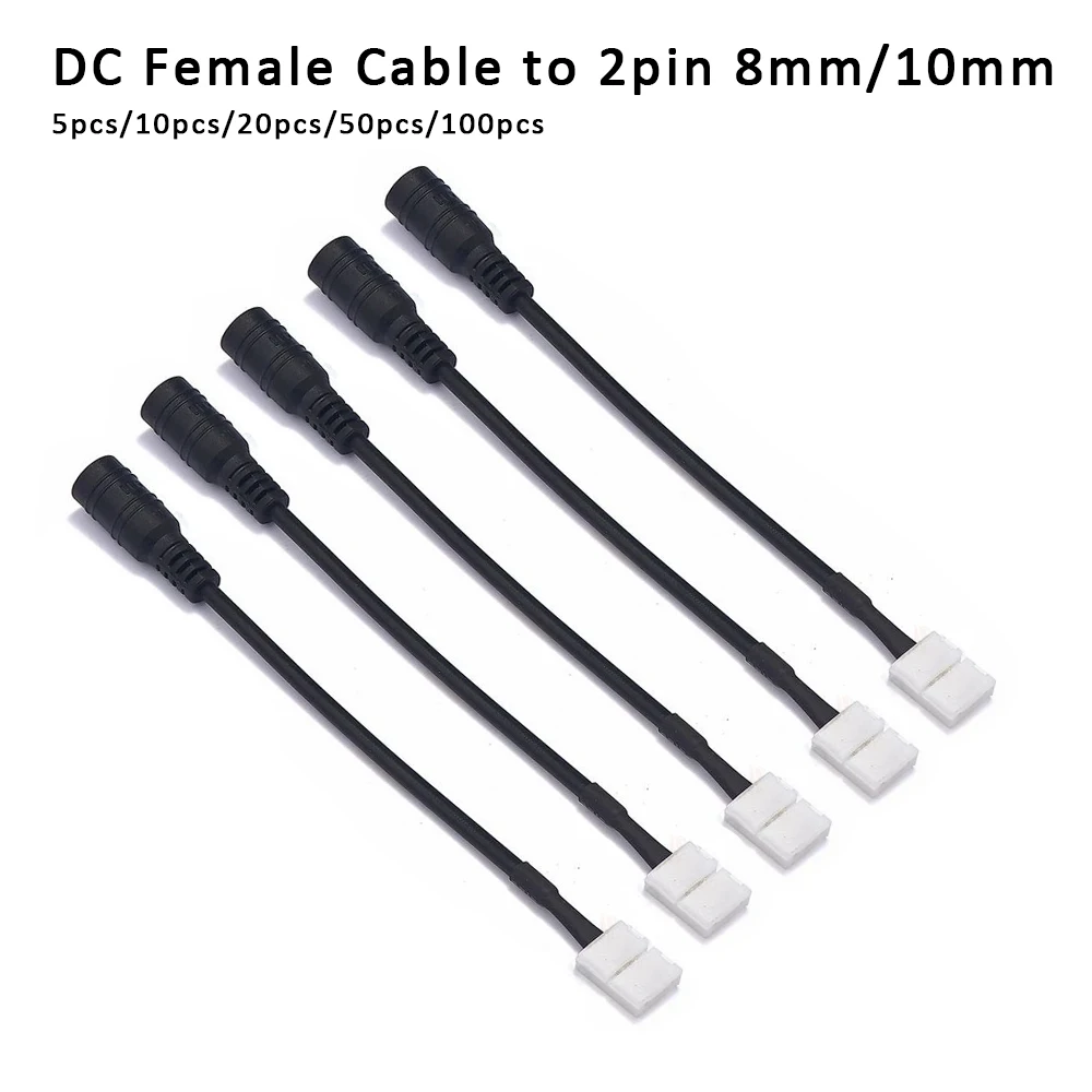 2-polig 8mm 10mm auf DC-Buchse Adapterkabel, Lötfreies 5,5x2,1mm Kabel für 5050 3528 SMD Einfarbige LED-Streifen