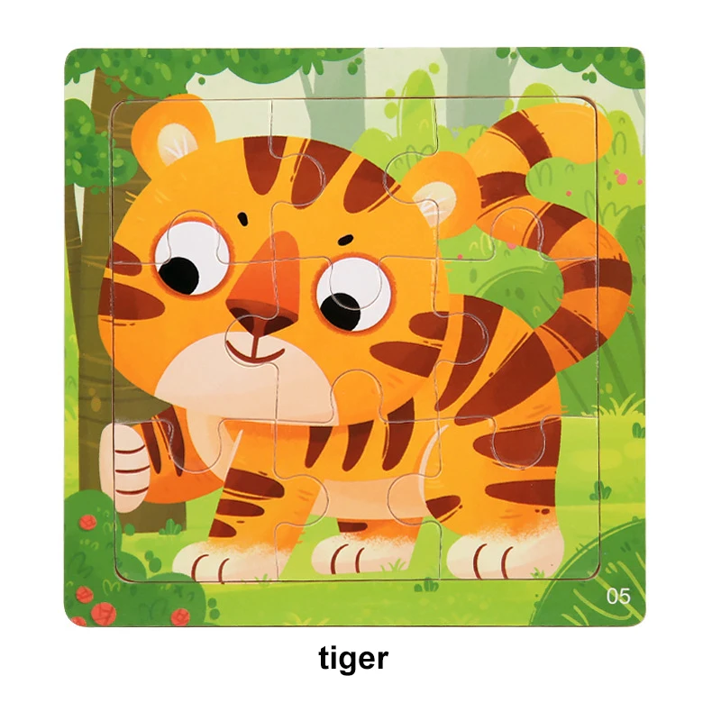 9 pieces wooden children\'s jigsaw puzzle cartoon animal puzzles for 2-6 years old baby early educational toys for kids gift