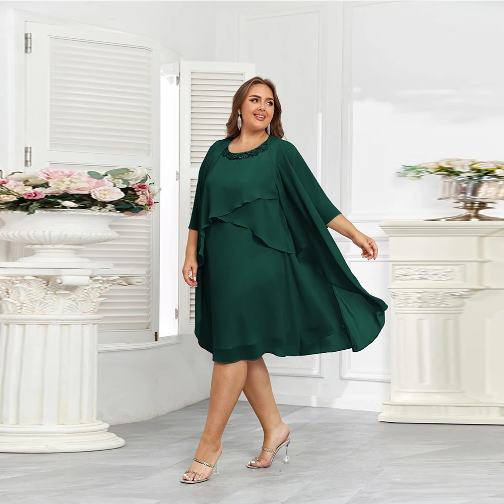 

Customized Womens Dress with Jacket 2 Piece Wedding Guest Dresses Flowy Mother of The Bride Dress Mother of The Bride Dresses