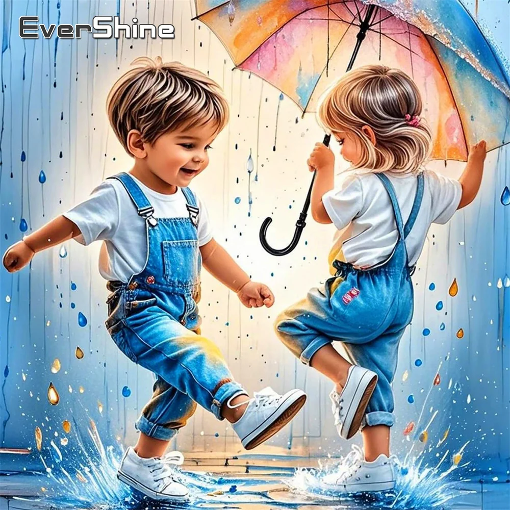 Evershine Diamant Mosaik Kleiner Junge Strass Bild Stickerei Porträt Neue Kollektion Malerei Regen Landschaft Kind Geschenk