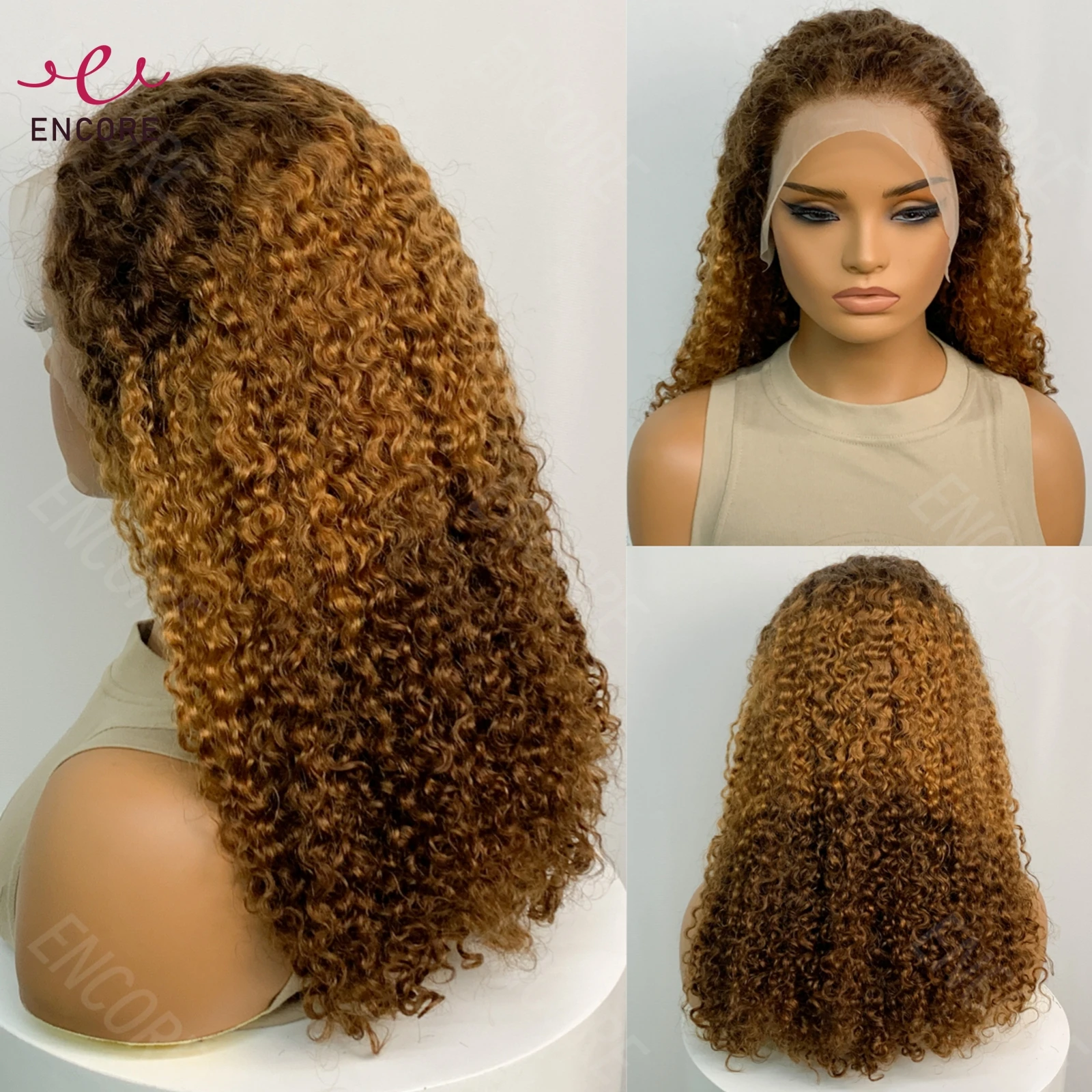 4-27-4 Color 350% Density 13x4 Lace Frontal Wigs 20Inch 12A Brazilian Remy Human Hair Wigs Water Wave Deep Curly HD Lace Wigs