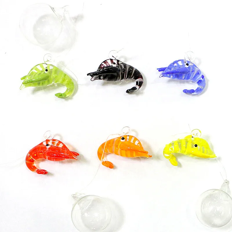 Floating Glass Bubble Ball With Cute Lobster Mini Figurines Pendant Aquarium Fish Tank Decor Supplies Tiny Sea Animals Ornaments