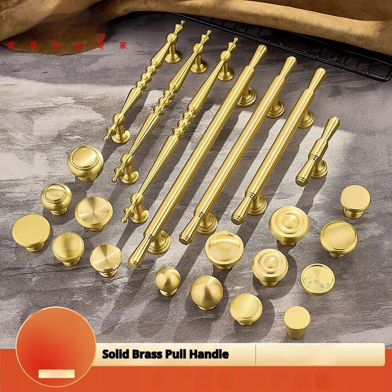 Brass Cabinet Door Handle Light Luxury Gold Cabinet Drawer Shoe Cabinet French Wardrobe Handle Door Handle Hand Wind Drawer Hand