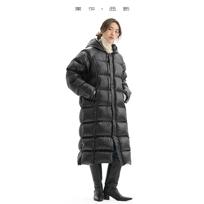 Chaqueta gruesa ligera de longitud media brillante Abrigo de invierno para mujer de plumón de pato