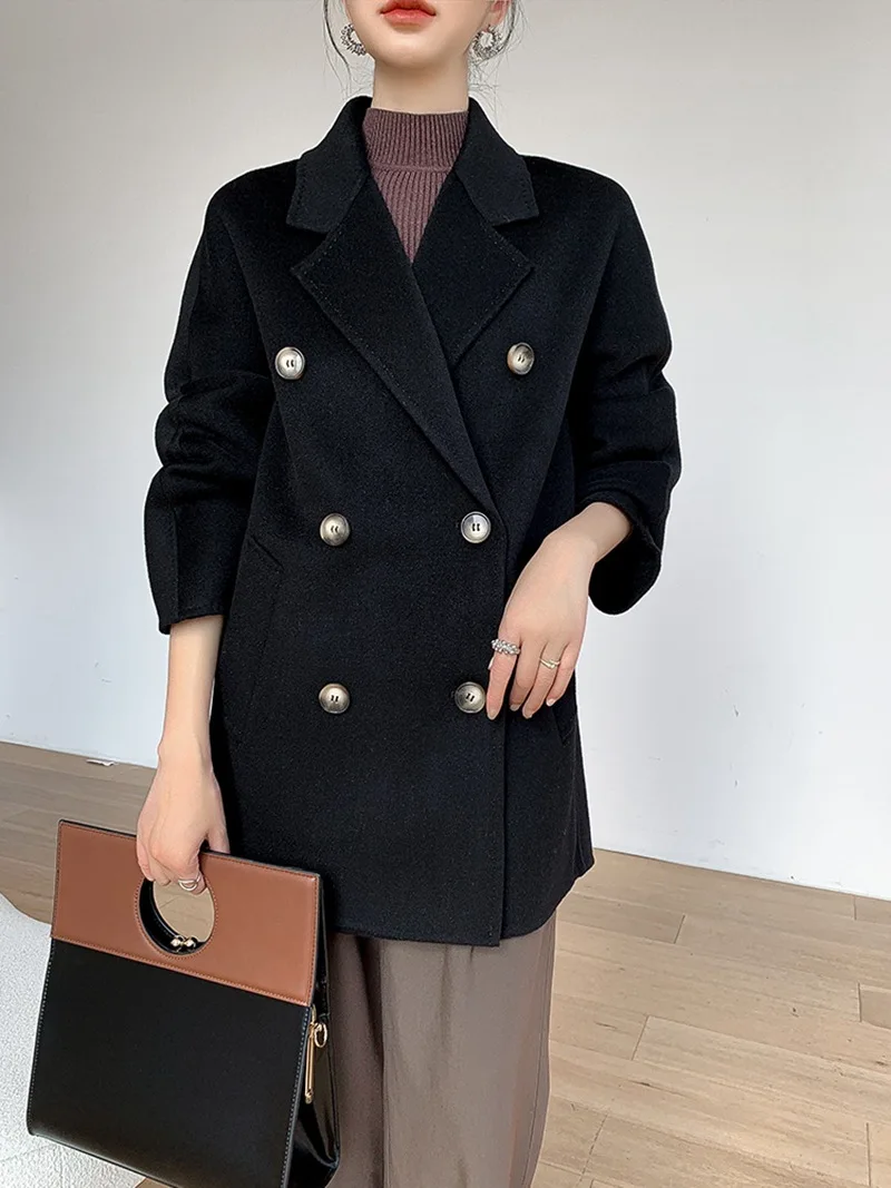 Double-sided cashmere coat women\'s mid-length high-end 2023 new double-breasted wool coat