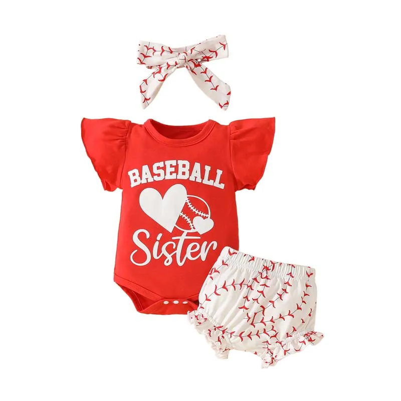 

Summer Newborn Baby Sets Infant Girl Clothes Baseball Girl Letter Printing Bodysuits Shorts Hairband Baby Outfits 0-18 Months