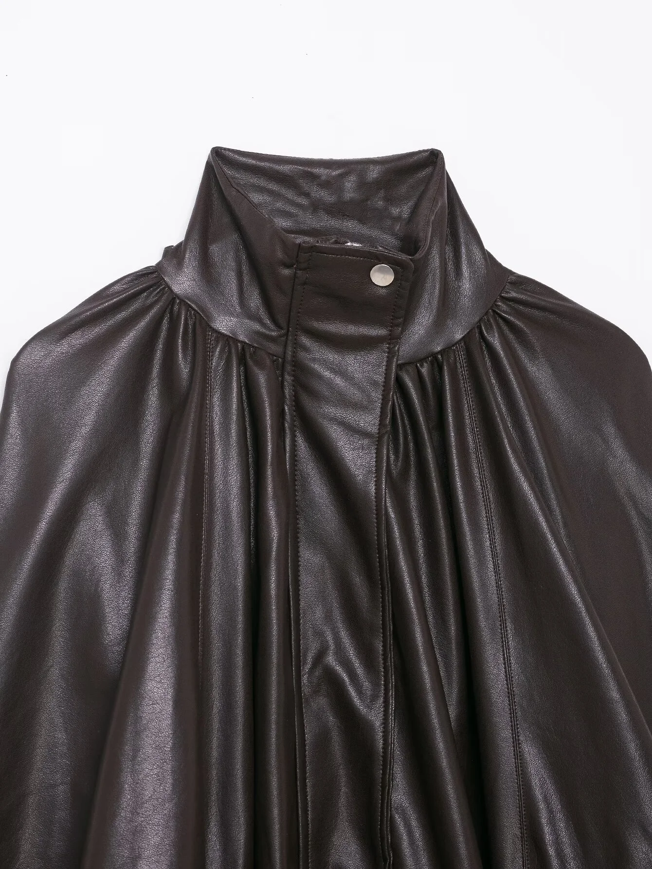 แจ็คเก็ตบอมเบอร์ทรงหลวม แขนยาว คอสูง สไตล์หนัง พองตัว แฟชั่นลำลอง ใส่สบาย สำหรับผู้หญิง ฤดูหนาว 2025