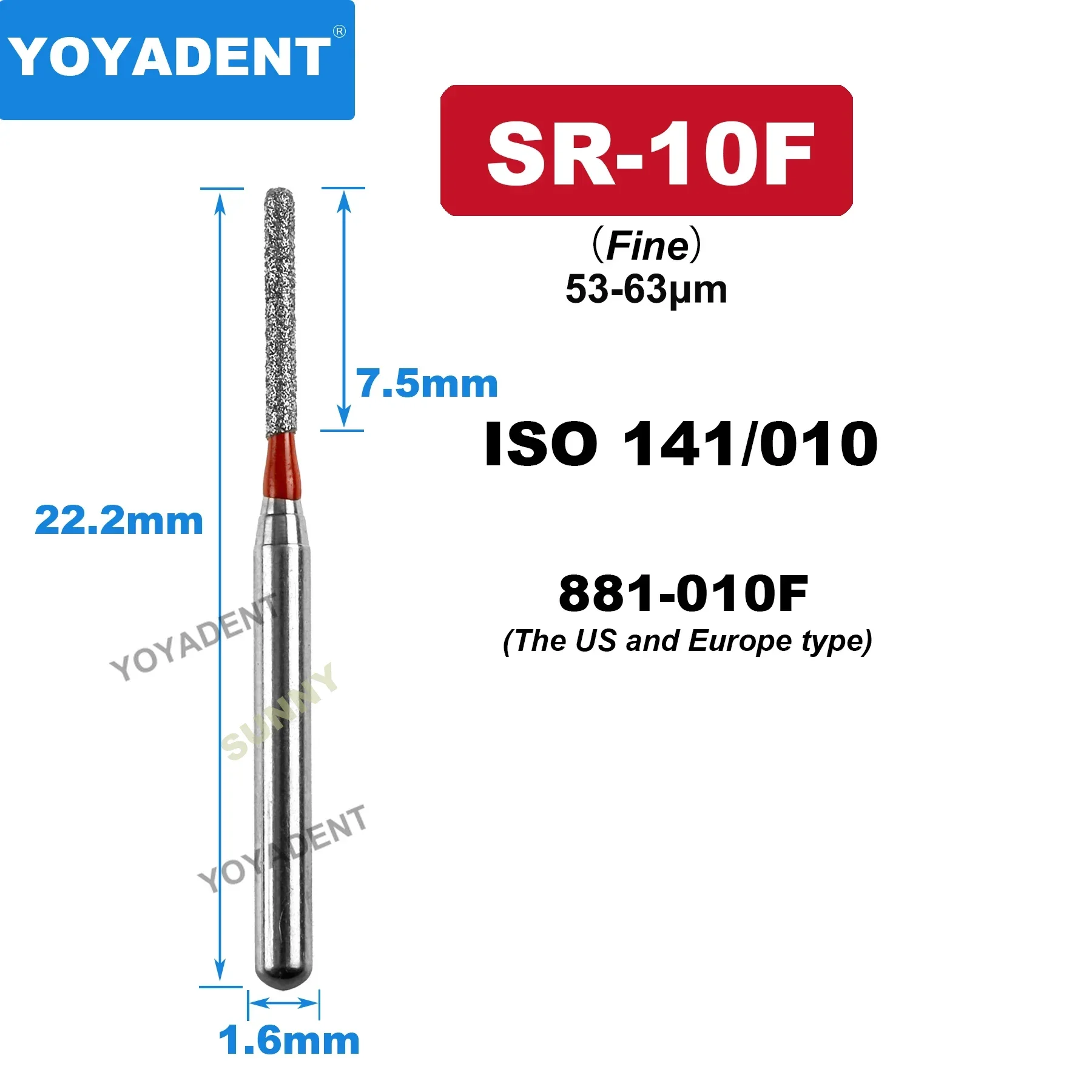 SR Type Dental Diamond Burs Tandheelkunde Boren Tandheelkundige Burs voor Hoge Snelheid Handstuk Tandarts Gereedschap Dia.1.6mm 10 stks/pak