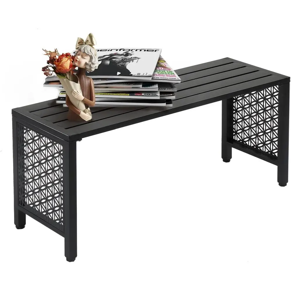 

40-inch Outdoor Metal Bench, Weather-Resistant Patio Seat with Slatted Design and Loral Sides, Rust-Free Garden Furniture for Ba