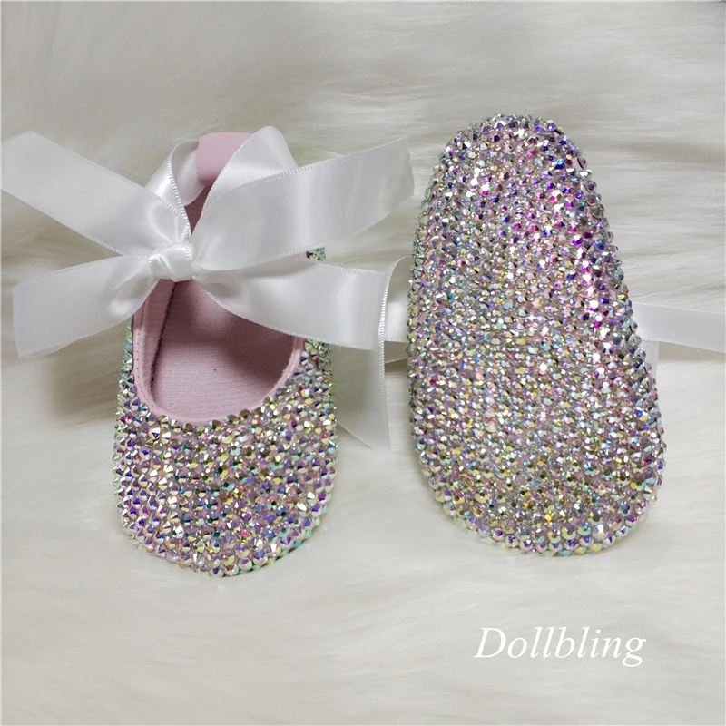 bowknot Custom Sparkle Bling crystals Rhinestones Baby girls shoes infant 0-1Y ribbon Princess shoes First Walkers hairband