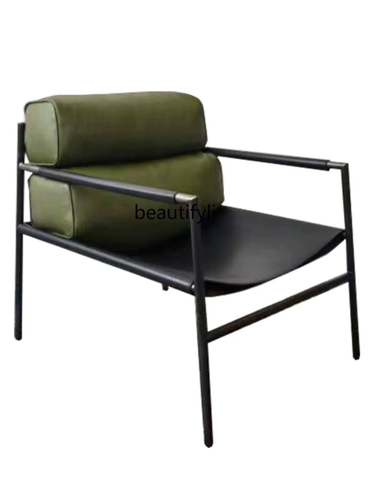 

Single-Seat Sofa Chair Minimalist Stainless Steel Saddle Leather down Feather Backrest Creative Living Room Chair