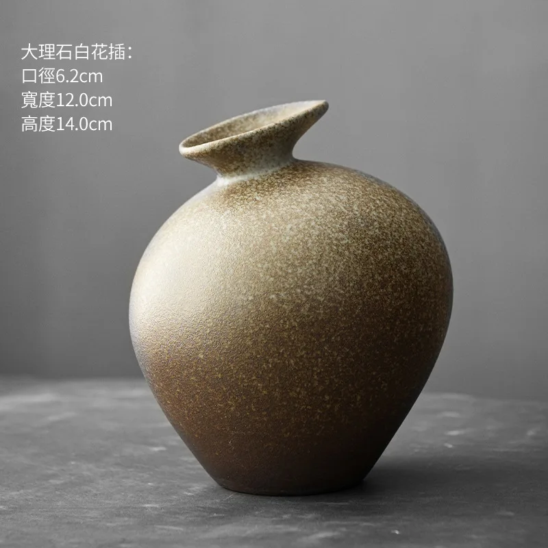 Black Terracotta Vase Coarse Pottery Vase Ceramic Imitation Stone Abstract Flower Arranger Vases Retro Glazed Flower Ware