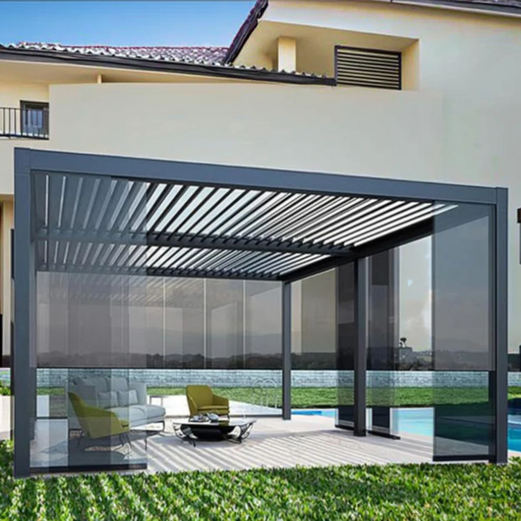 SINGO Motorized Waterproof Louver Roof Gazebo Garden Bioclimatic Aluminum Arches Arbours Pergola Canopy