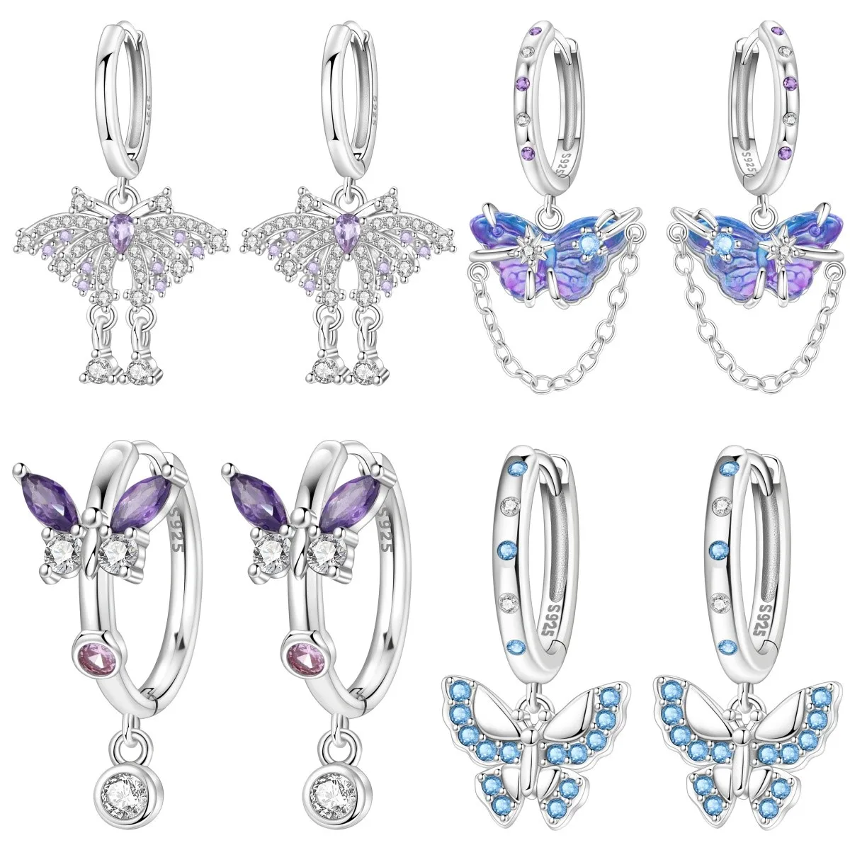 Orstarry S925 Sterling Silber Ohrringe, exquisite Insekten, blau-lila Schmetterlingsohrringe für Frauen, Geburtstagsgeschenk, Modeschmuck