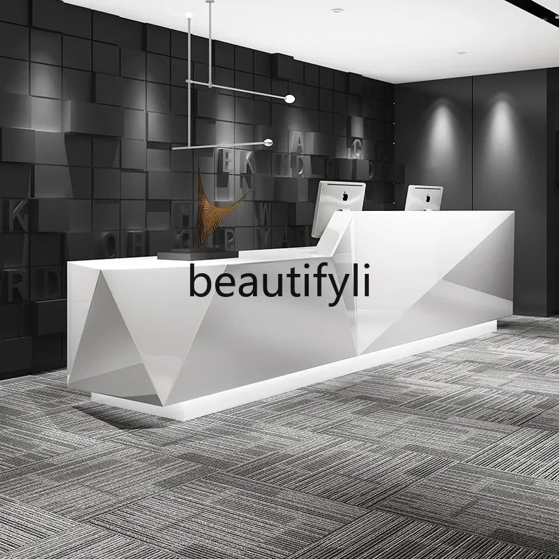 

zzqCompany Front Desk Reception Desk Irregular Shape Painted Creative Consulting Service Cashier Desk Custom Painted Bar Counter
