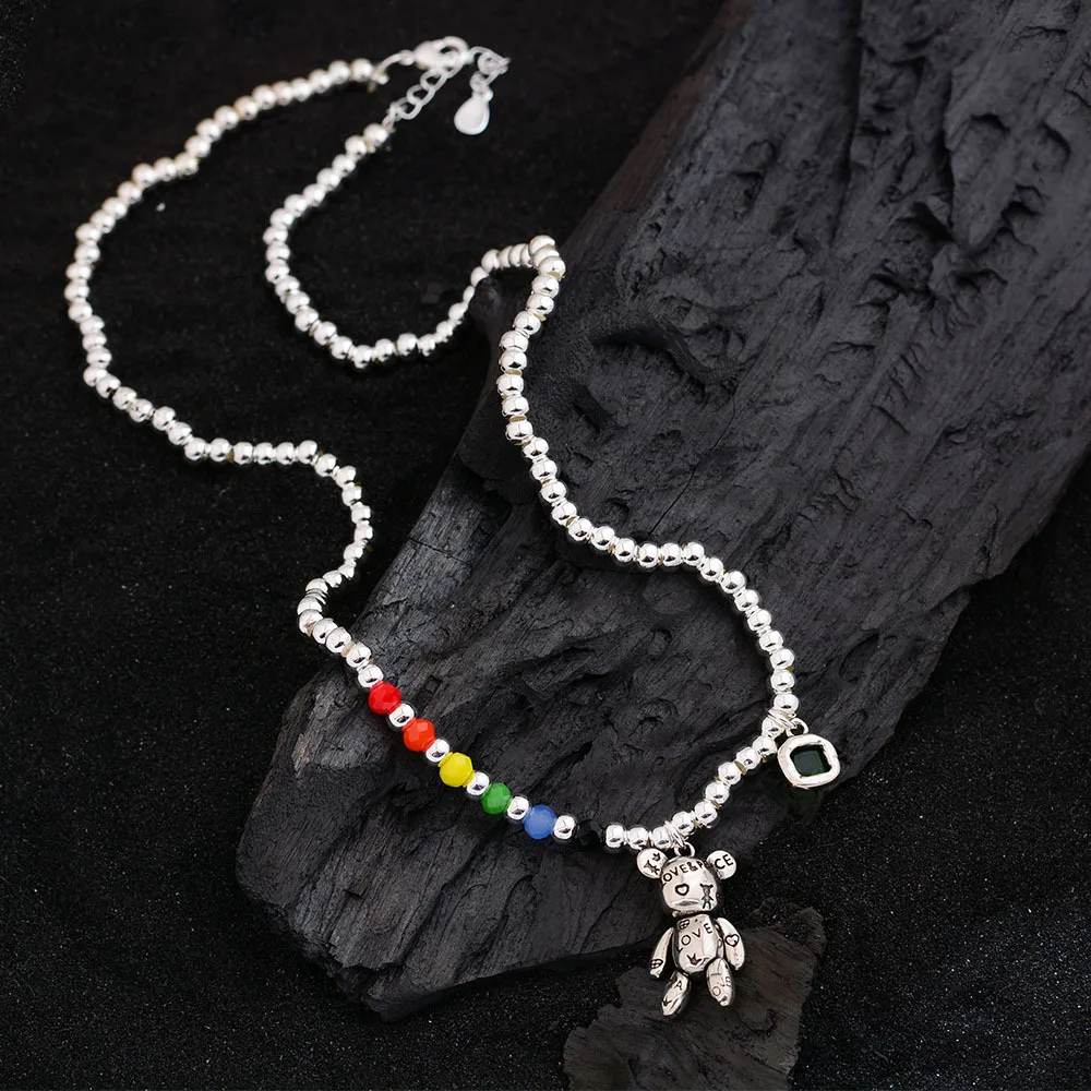 Hot Sell Lovely Bear Animal 925 Sterling Silver Ladies Beads Chain Necklace Promotion Jewelry For Women Chain No Fade