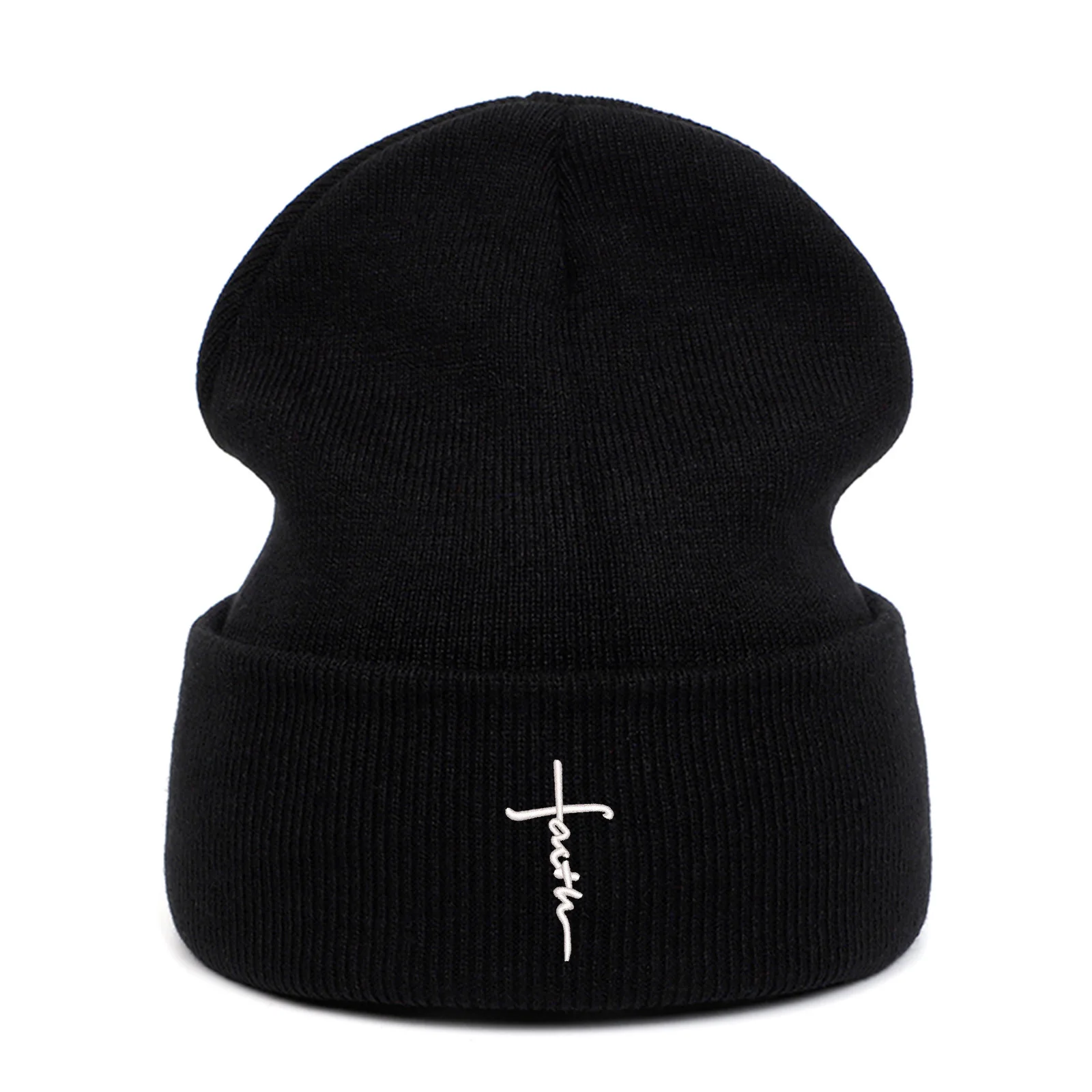 Autumn and Winter Cold Hat Cross Embroidered Knitted Hat for Men and Women Fashionable Hip-hop Pile Hat Amazon Wool Warm Hat