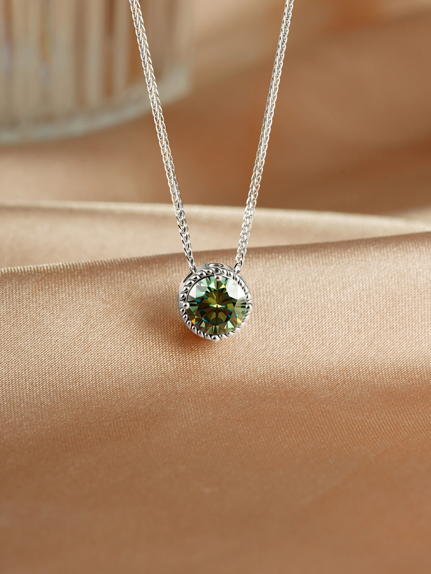 dejinsan-s925-sterling-silver-pendant-necklace-women's-simple-fashion-deep-green-cultured-moissanite-round-gemstone-jewelry