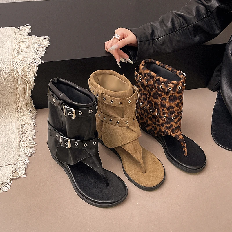 Retro Spice Girl Clip-Toe Slide Boots Damen Sommer 2026 Neu Riemchen-Hohlsandalen im römischen Stil mit Innenabsatz