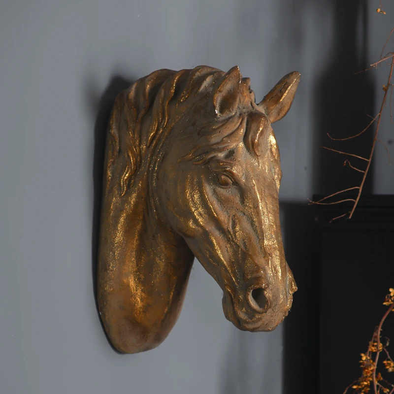 Vintage Gold Horse Head Wall Sculpture, Magnesium Oxide 3D Horse Head Wall Hanging, Country Farmhouse Living Room Entrance Bar Restaurant Office Home Wall Decoration