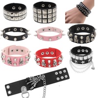 Cool Gothic PU Leather Studded Bracelet Adjustable Punk Goth Cuff Spike Bracelet Gothic Rivet Wristband for Men Women