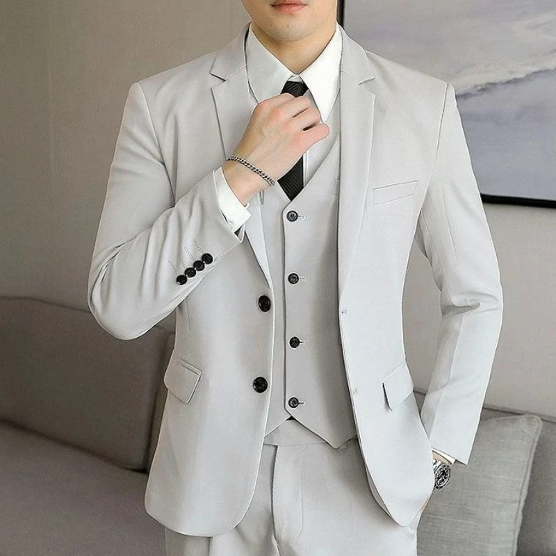 Slim Fit Korean Style Men Blazer Jacket Formal Wedding Business Suit Set Groom Best Man Attire