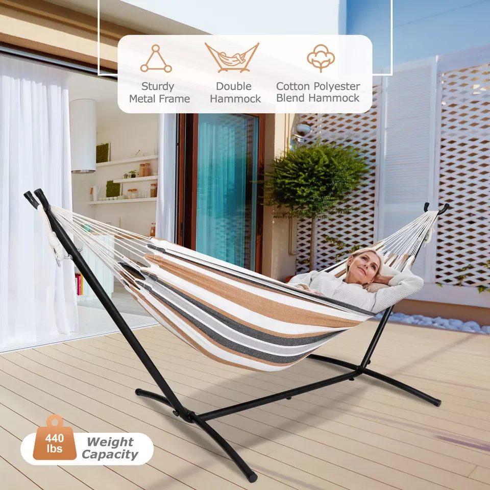 2024 Folding Tube Portable Garden Hammocks Beach Full Set With Stand Foldable Frame Support Included Camping Only Double Sunbed