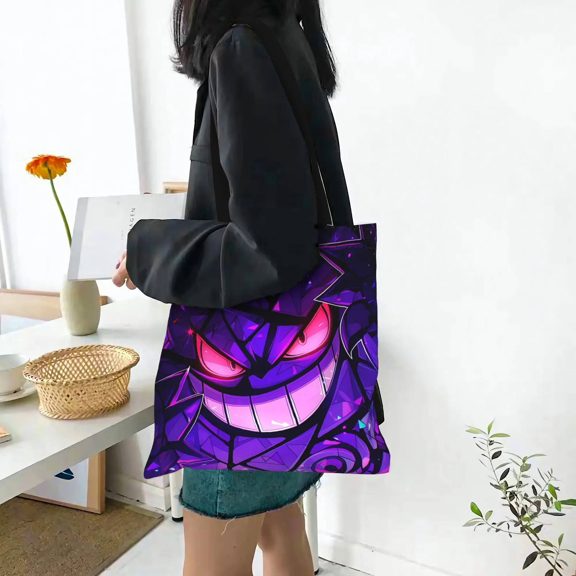 Fashion Pokemon Gengar Crack Texture Women's Bag Shopping Bag  Canvas Tote Bag Women'S Shoulder Handbag Christmas Gift