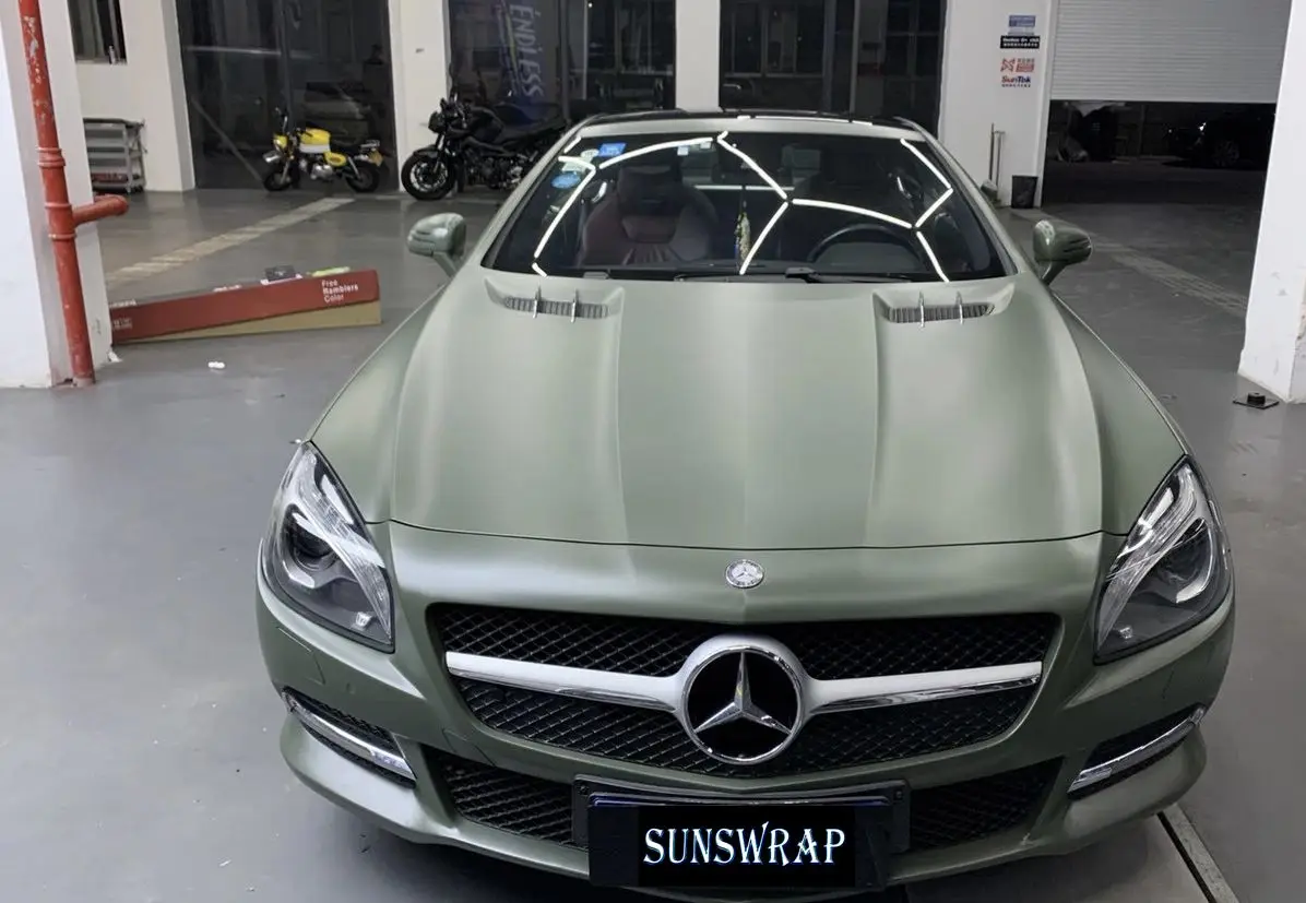 2025 Hotsale 5x59ft/Roll Army Green Satin Matte DIY Car Wrap Vinyl Sticker Adhesive Foil for Vehicle Wrapping DIY Project